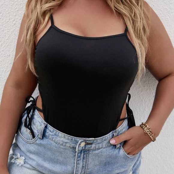 Black high hips with ties bodysuit - Picture 1 of 5